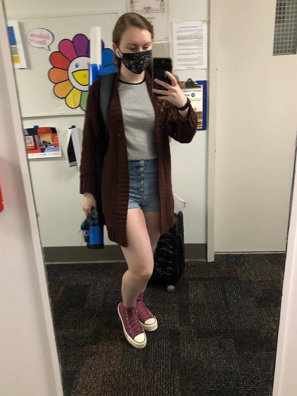 Red-brown ribbed knit plush cardigan